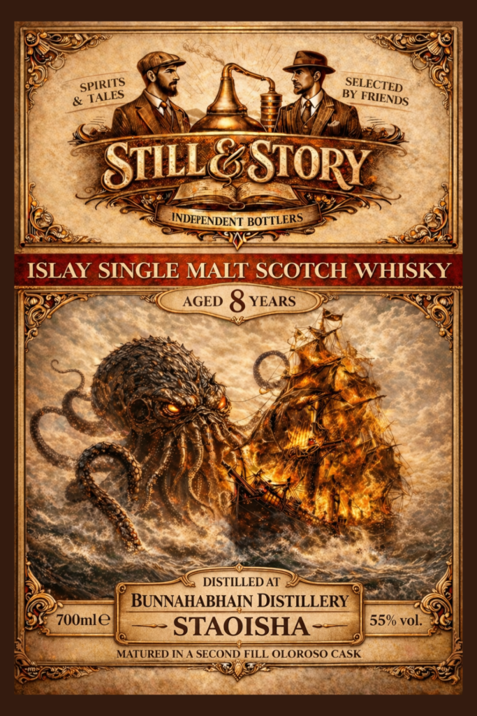 Bunnahabhain staoisha "The kraken" front label bunna